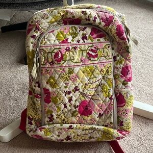 Vera Bradley Quilted Floral Backpack in Cream, Pink & Green